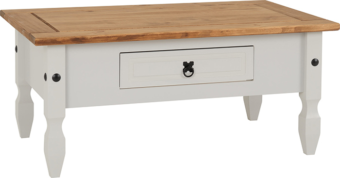 Corona 1 Drawer Coffee Table Grey Distressed Pine